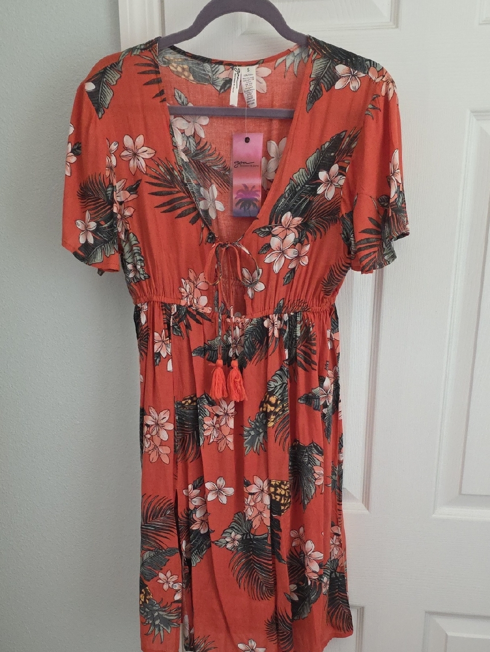 Japna Coral Floral Maxi Dress with Green & White Print